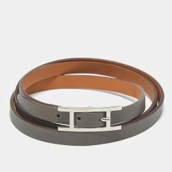 Hermes Hapi 4 Quad Tour Leather Palladium Plated  Bracelet