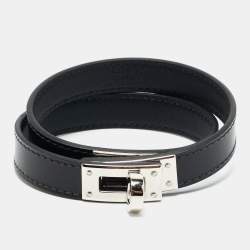 Hermès Kelly Double Leather Palladium Plated Double Wrap Bracelet