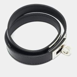Hermès Kelly Double Leather Palladium Plated Double Wrap Bracelet