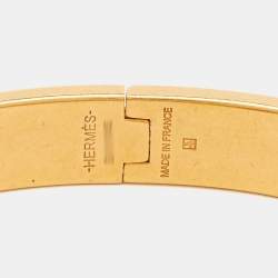Pre Owned Hermes Lizard Skin Gold Plated Narrow Hinged Bangle Bracelet