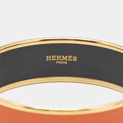 Pre Owned Hermes Caleche Orange Enamel Gold Plated Bracelet