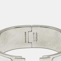 Pre Owned Hermes Clic Clac H White Enamel Palladium Plated Bracelet 
