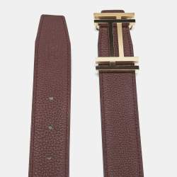 Pre Owned Hermes Noir/Bordeaux Box and Togo Leather H Au Carre Reversible Belt 90 CM