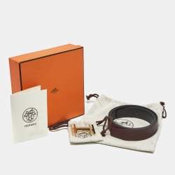 Pre Owned Hermes Noir/Bordeaux Box and Togo Leather H Au Carre Reversible Belt 90 CM