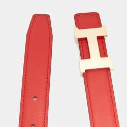 Pre Owned Hermes Rouge Coeur/Mauve Sylvestre Swift and Epsom Leather Constance Reversible Slim Belt 80 CM