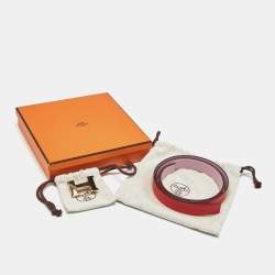 Pre Owned Hermes Rouge Coeur/Mauve Sylvestre Swift and Epsom Leather Constance Reversible Slim Belt 80 CM