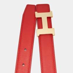 Pre Owned Hermes Rouge Coeur/Mauve Sylvestre Swift and Epsom Leather Constance Reversible Slim Belt 80 CM