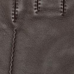 Pre Owned Hermes Dark Brown Leather Clou de Selle II Gloves Size 8