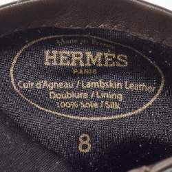 Pre Owned Hermes Dark Brown Leather Clou de Selle II Gloves Size 8