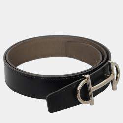 Pre Owned Hermes Reversible Leather Belt With Gamma Buckle