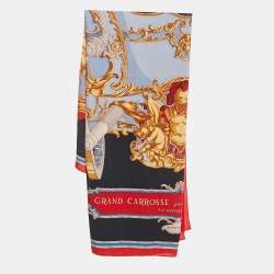 Pre Owned Hermès Navy Blue Printed Cashmere Blend Grand Carrosse Pour Un Ambassadeur Shawl