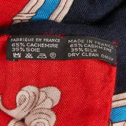 Pre Owned Hermès Navy Blue Printed Cashmere Blend Grand Carrosse Pour Un Ambassadeur Shawl