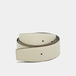 Pre Owned Hermes Bleu de Malte/Craie Box and Togo Leather Reversible Belt Strap 95 CM