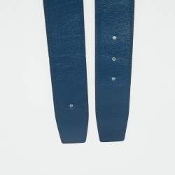 Pre Owned Hermes Bleu de Malte/Craie Box and Togo Leather Reversible Belt Strap 95 CM