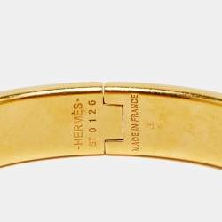 Pre Owned Hermès Clic H White Enamel Gold Plated Bracelet