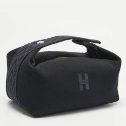 Pre Owned Hermes Noir/Bleu Nuit Canvas Small Bride-A-Brac Pouch