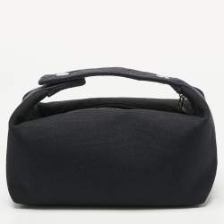 Pre Owned Hermes Noir/Bleu Nuit Canvas Small Bride-A-Brac Pouch