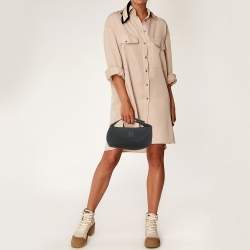 Pre Owned Hermes Noir/Bleu Nuit Canvas Small Bride-A-Brac Pouch