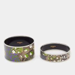 Pre Owned Hermès Printed Enamel Palladium Plated Set of 2 Bangle Bracelet
