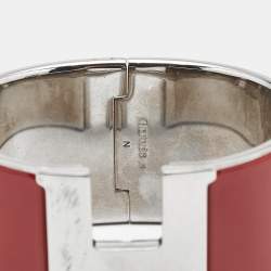 Pre Owned Hermès Clic Clac H Red Enamel Palladium Plated Extra Wide Bracelet