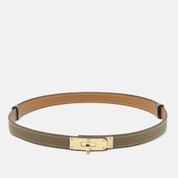 Pre Owned Hermes Etoupe Epsom Leather Gold Finish Kelly 18 Adjustable Belt