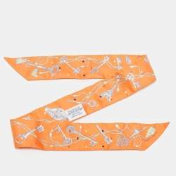 Pre Owned Hermes Orange Silk Les Cles a Pois Twilly