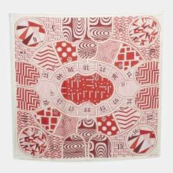 Pre Owned Hermès White/Red Silk Jeu de Scarf