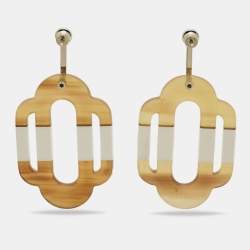 Pre Owned Hermes Horn and Enamel Silver Tone Earrings
