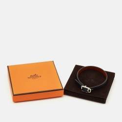 Pre Owned Hermes Paddock Leather Silver Tone Bracelet