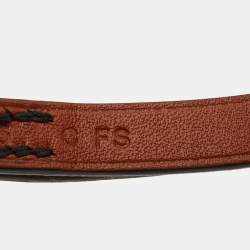 Pre Owned Hermes Paddock Leather Silver Tone Bracelet