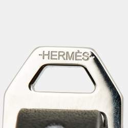 Pre Owned Hermes Paddock Leather Silver Tone Bracelet