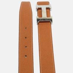 Pre Owned Hermès Noir/Gold Box and Togo Leather H Buckle Reversible Belt 85 CM
