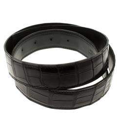 Pre Owned Hermes Black Porosus Crocodile Leather Belt Strap 85cm