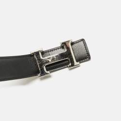 Pre Owned Hermes Gold/Noir Togo and Box Leather H Buckle Reversible Belt 85 CM