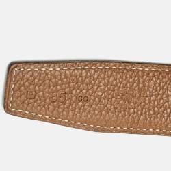Pre Owned Hermes Gold/Noir Togo and Box Leather H Buckle Reversible Belt 85 CM