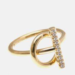 Pre Owned خاتم هيرميس إشابي ماسي ذهب وردي 18 قيراط خاتم موضة ماسات