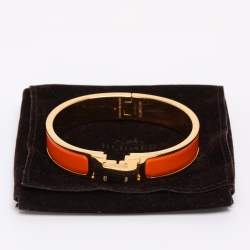Pre Owned Hermes Clic H Orange Enamel Gold Plated Narrow Bracelet