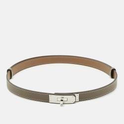 Pre Owned Hermes Etoupe Epsom Leather Palladium Finish Kelly 18 Adjustable Belt