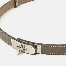 Pre Owned Hermes Etoupe Epsom Leather Palladium Finish Kelly 18 Adjustable Belt