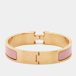 Pre Owned Hermes  Clic H Pink Enamel Rose Gold Tone Bracelet