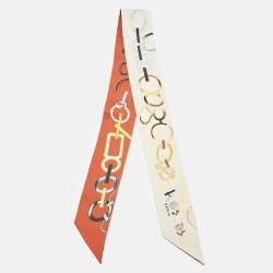 Pre Owned Hermès Orange/Off-White Do re boucles Silk Twilly 