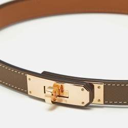 Pre Owned Hermès Etoupe Epsom Leather Rose Gold Finish Kelly 18 Adjustable Belt