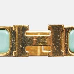 Pre Owned Hermès Clic H Turquoise Enamel Gold Plated Bracelet