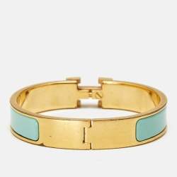 Pre Owned Hermès Clic H Turquoise Enamel Gold Plated Bracelet