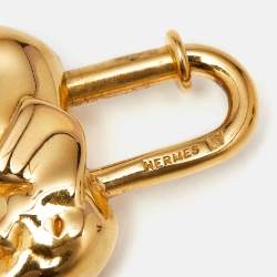 Pre Owned دلاية قفل / علاقة مفاتيح هيرمس بنقوش الفيل مطلية بلون ذهبي