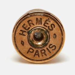 Pre Owned Hermes Mini Pop H Black Lacquered Gold Plated Stud Earring