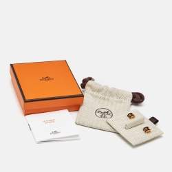 Pre Owned Hermes Mini Pop H Black Lacquered Gold Plated Stud Earring