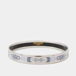 Pre Owned Hermes Extra Fun Gran Apara  White/Navy Enamel Metal Bracelet 