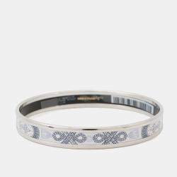 Pre Owned Hermes Enamel Extra Fun Gran Apara PM White Navy Metal Bracelet
