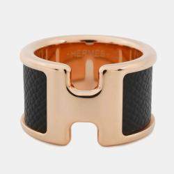 Pre Owned Hermes Orump Ring Size Gm/S Black Veau Madame Metal